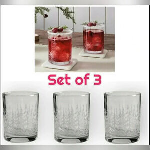 Set Of 3 Vintage Libbey Frosty Pines Christmas Tree Etched Glasses